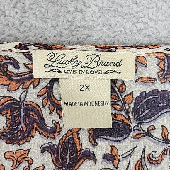 Lucky Brand Sheer Womens Paisley Print Blouse 2X V-Neck Long Sleeve Rayon Top - Picture 4 of 9